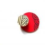 Red Geometric - Brooch Hand Painted Wooden..