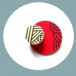 Red Geometric - Brooch Hand Painted Wooden..
