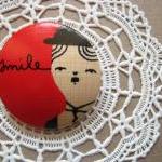 Wooden Brooch Hand Painted Charlie Chaplin Smile..