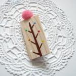 Hand Painted Wooden Brooch Pon Pon Rainbow Tree