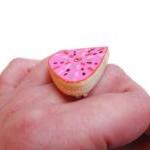 Pink Drop Recycled Hand Painted Wooden Ring