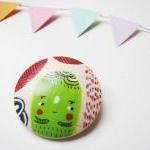 The Green Cactus Hand Painted Wooden Brooch - Made..
