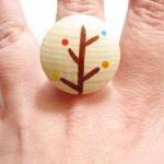 Tree Wooden Ring Minimal Hand Painted