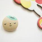 Mr Mint Hand Painted Wooden Brooch Turquoise