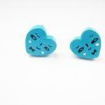 Turquoise Wooden Hearts Post Earrings