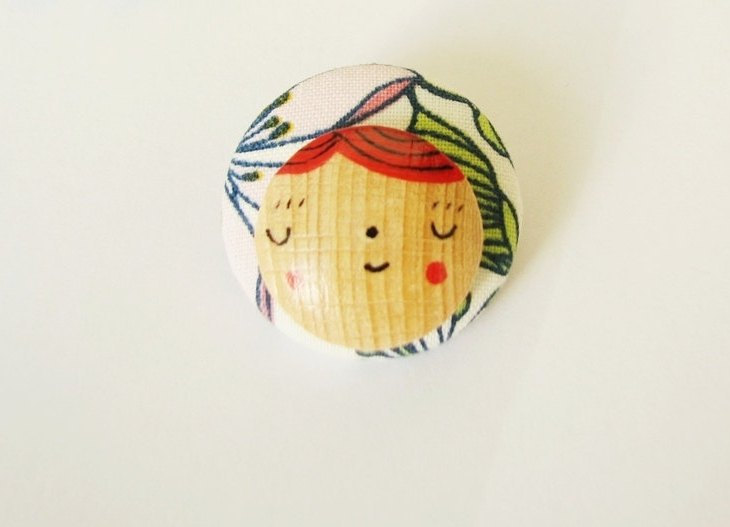 Miss Carrot Fabric Brooch - Mixed Media Fabric Covered Brooch And Handpainted Wood