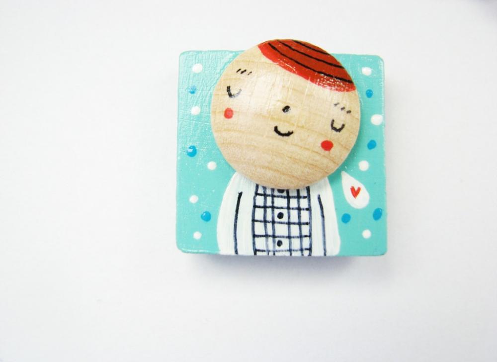 My Friend Leopoldo - Hand Painted Wooden Magnet Mint And Red