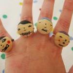 Adjustable Ring Hand Painted Wood Gentleman With A..