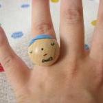 Adjustable Ring Hand Painted Wood Gentleman With A..