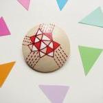 Red Geometric Triangles Hand Painted Wooden Brooch