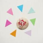 Red Geometric Triangles Hand Painted Wooden Brooch
